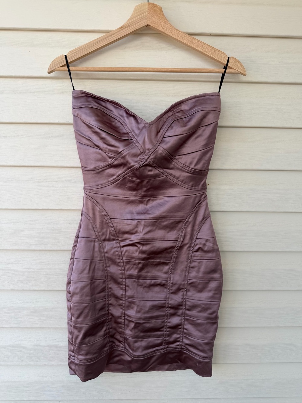 Arden B Strapless Satin Dress in Mauve